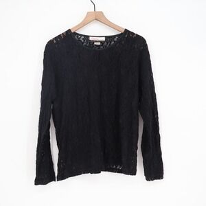 Diana Marco Top Womens 2XL Floral Lace Sheer Long Sleeve Black Vintage Excellent